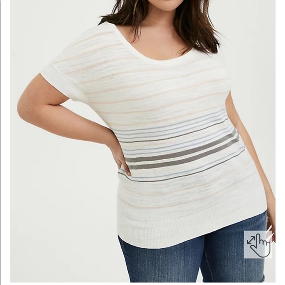 TORRID SIZE 4 WHITE MULTI STRIPE SLUB DOLMAN TOP - Picture 1 of 1
